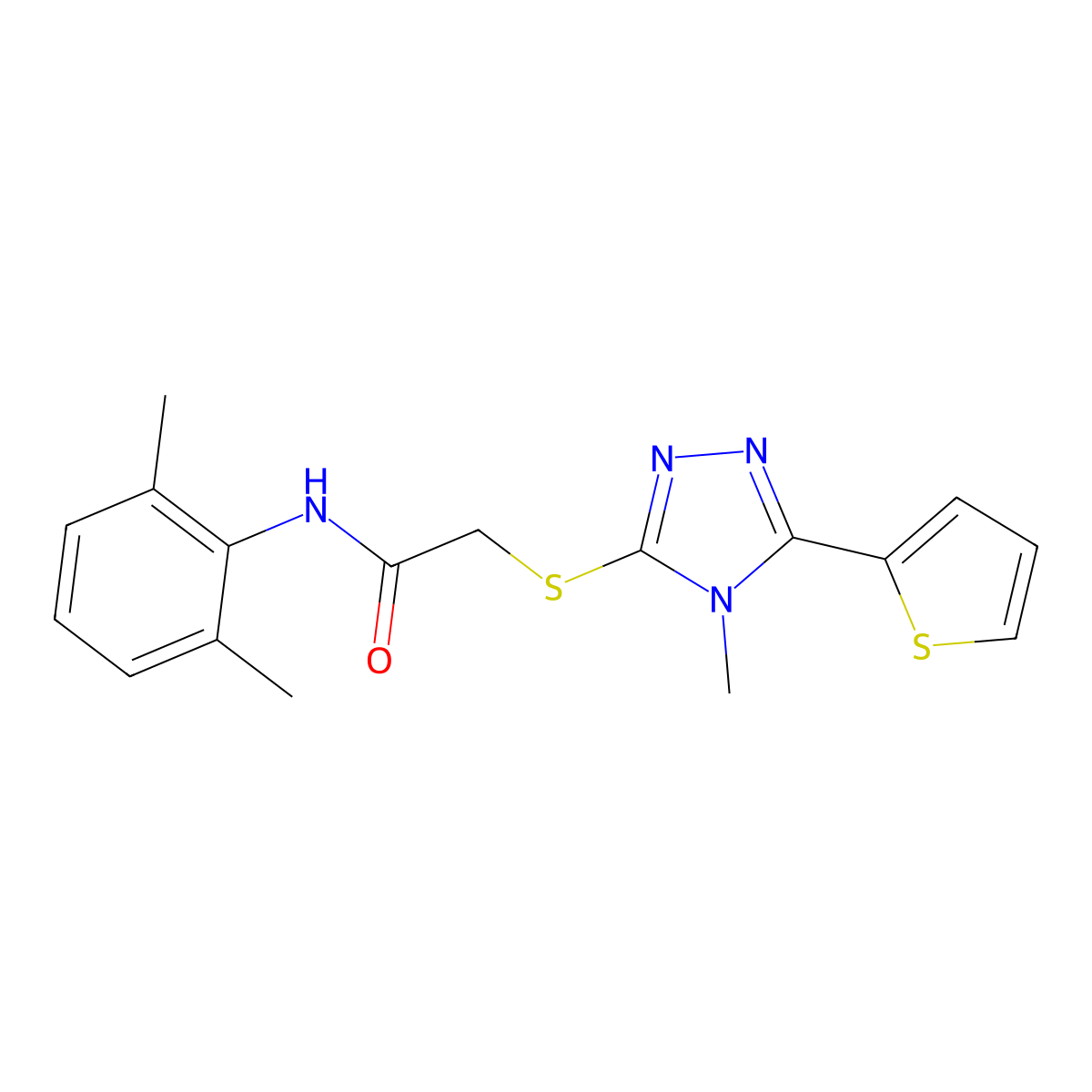 N-(2,6-dimethylphenyl)-2-{[4-methyl-5-(thiophen-2-yl)-4H-1,2,4-triazol-3-yl]sulfanyl}acetamide molecular structure, CAS 557072-74-9