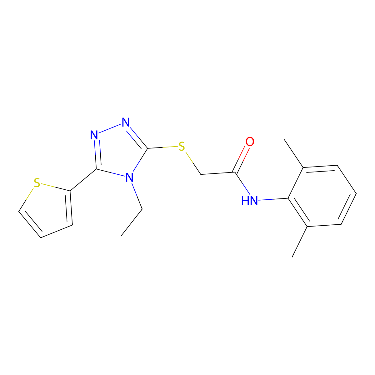 N-(2,6-Dimethylphenyl)-2-{[4-ethyl-5-(2-thienyl)-4H-1,2,4-triazol-3-YL]sulfanyl}acetamide molecular structure, CAS 557072-76-1