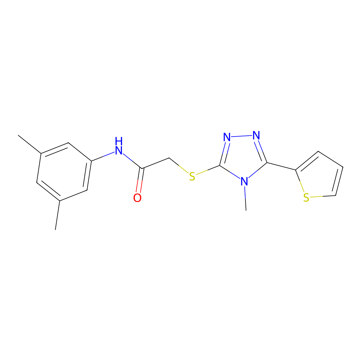 N-(3,5-dimethylphenyl)-2-{[4-methyl-5-(thiophen-2-yl)-4H-1,2,4-triazol-3-yl]sulfanyl}acetamide molecular structure, CAS 557072-82-9