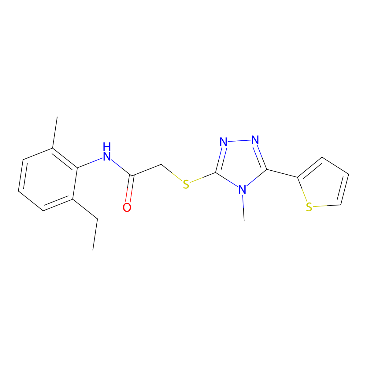 N-(2-ethyl-6-methylphenyl)-2-{[4-methyl-5-(thiophen-2-yl)-4H-1,2,4-triazol-3-yl]sulfanyl}acetamide molecular structure, CAS 557072-83-0