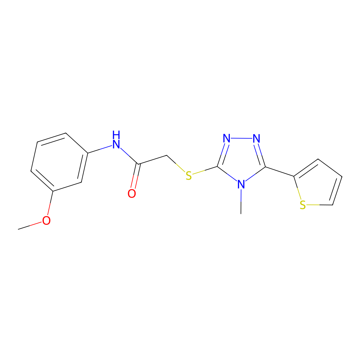 N-(3-Methoxy-phenyl)-2-(4-methyl-5-thiophen-2-yl-4H-[1,2,4]triazol-3-ylsulfanyl)-acetamide molecular structure, CAS 557072-84-1