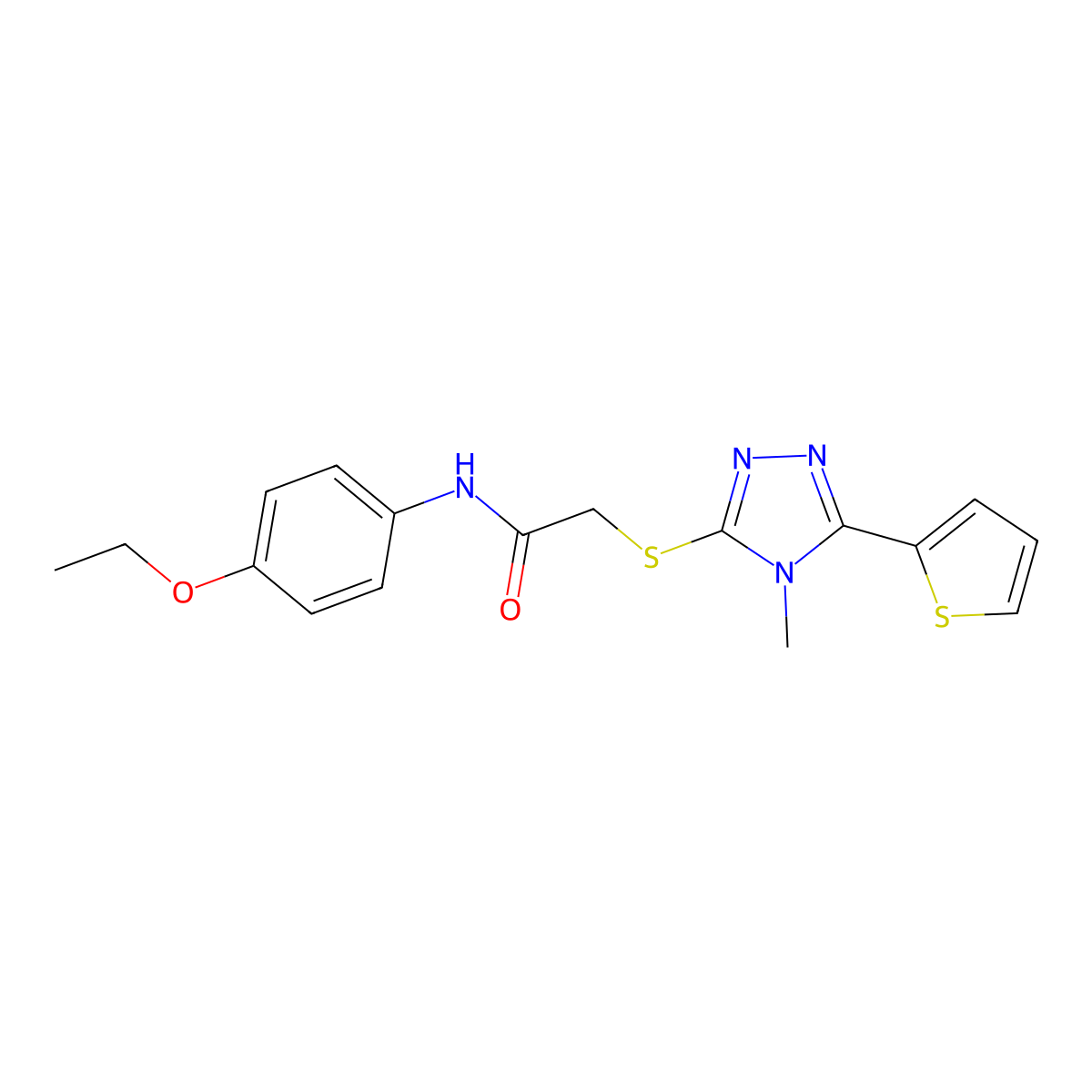 N-(4-ethoxyphenyl)-2-{[4-methyl-5-(thiophen-2-yl)-4H-1,2,4-triazol-3-yl]sulfanyl}acetamide molecular structure, CAS 557072-86-3
