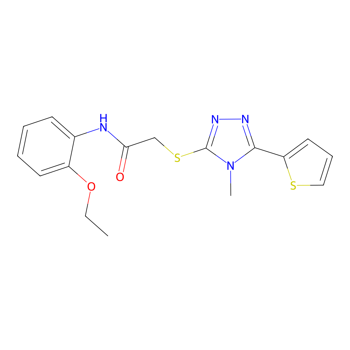 N-(2-ethoxyphenyl)-2-{[4-methyl-5-(thiophen-2-yl)-4H-1,2,4-triazol-3-yl]sulfanyl}acetamide molecular structure, CAS 557072-87-4