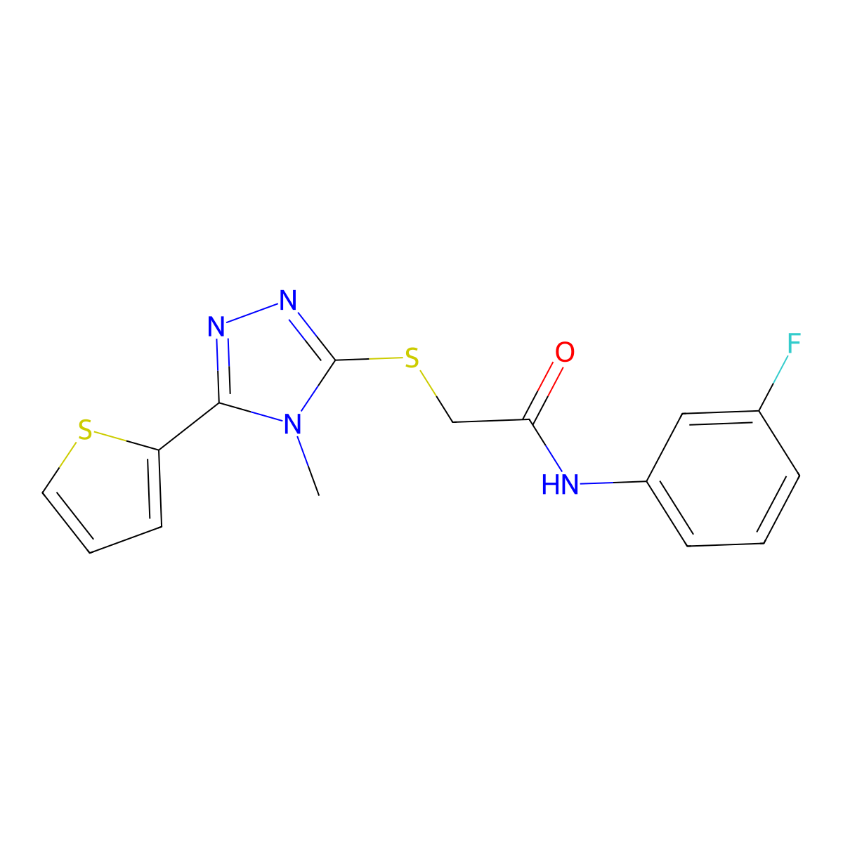 N-(3-fluorophenyl)-2-{[4-methyl-5-(thiophen-2-yl)-4H-1,2,4-triazol-3-yl]sulfanyl}acetamide molecular structure, CAS 557072-94-3