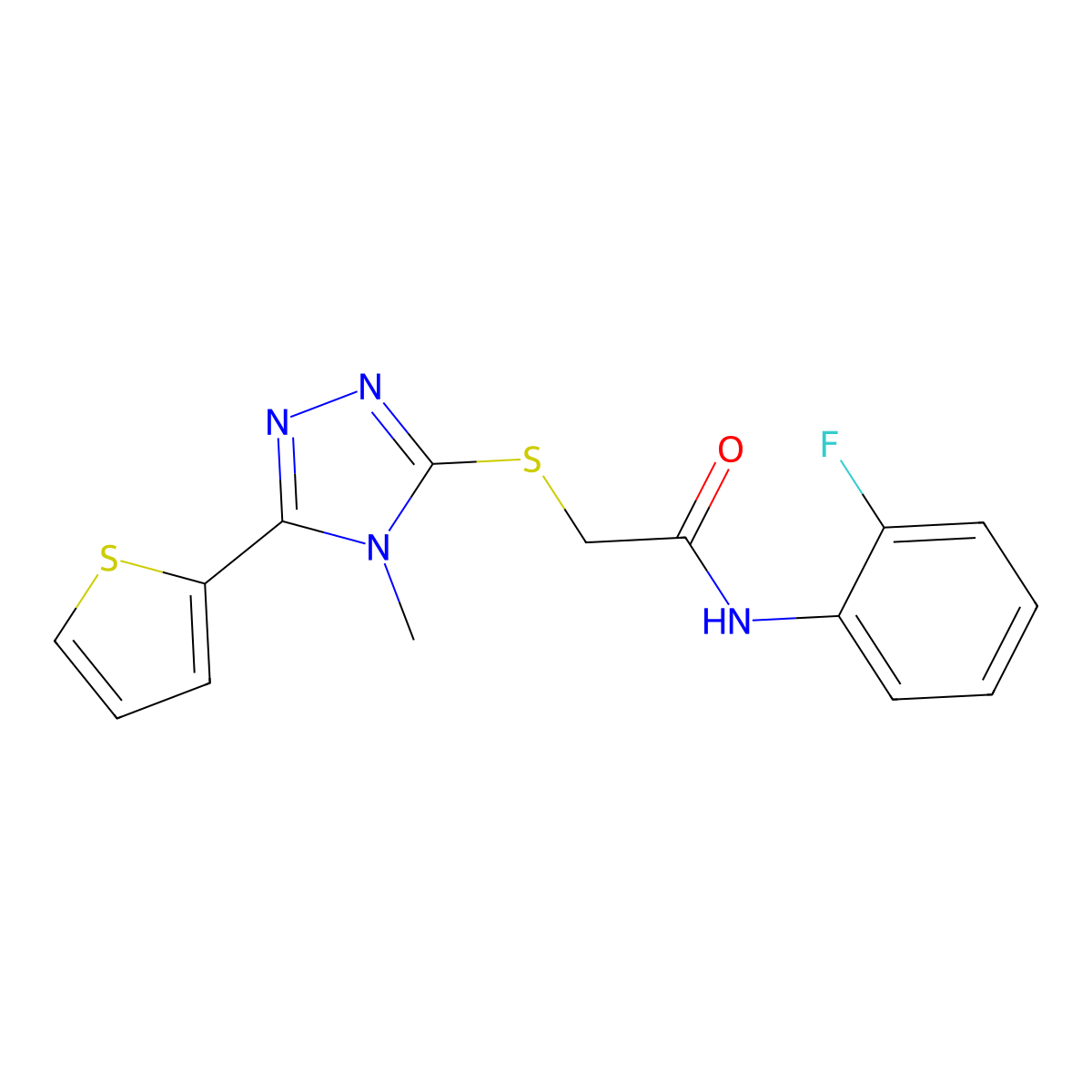 N-(2-fluorophenyl)-2-{[4-methyl-5-(thiophen-2-yl)-4H-1,2,4-triazol-3-yl]sulfanyl}acetamide molecular structure, CAS 557072-95-4