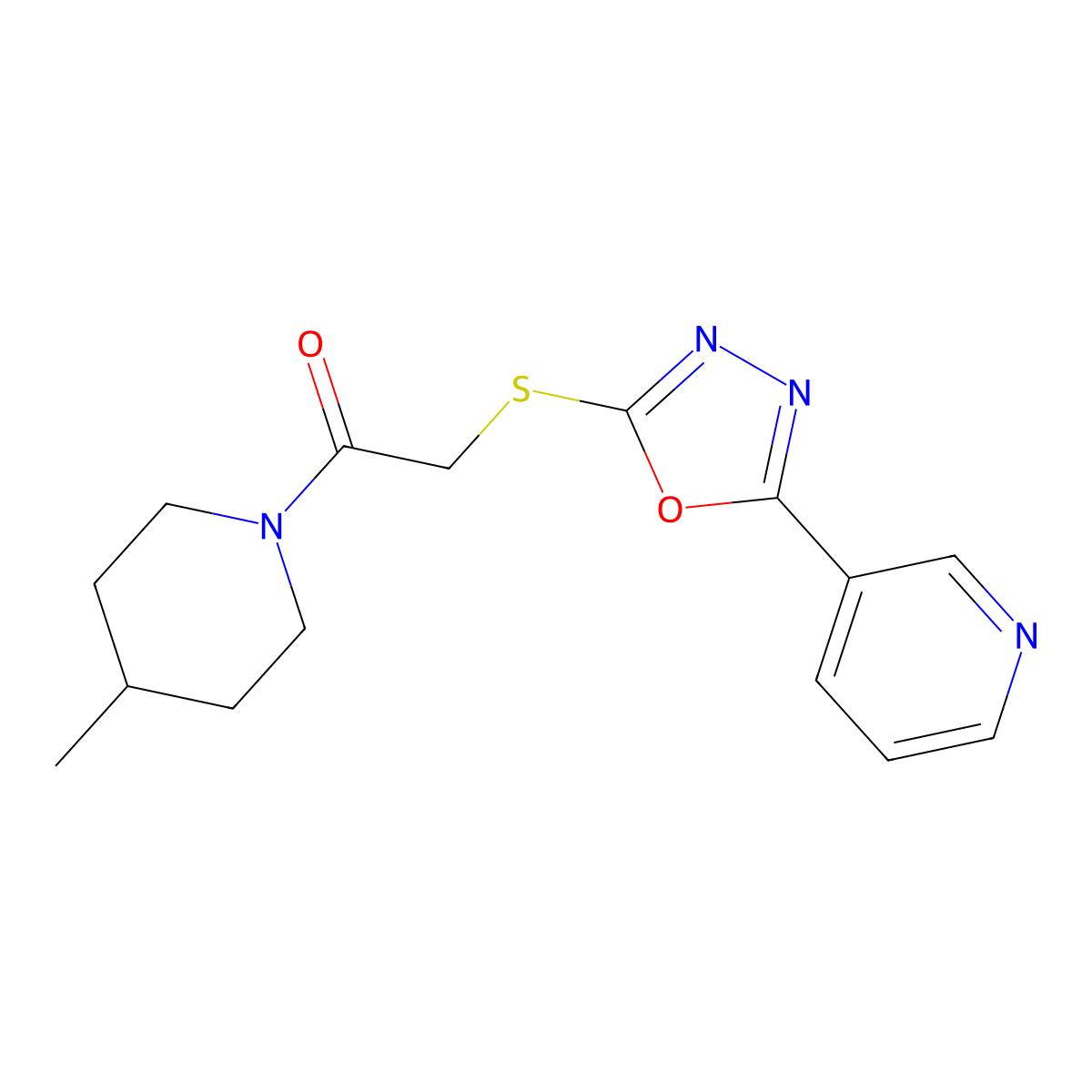 1-(4-Methylpiperidin-1-yl)-2-[(5-pyridin-3-yl-1,3,4-oxadiazol-2-yl)sulfanyl]ethanone molecular structure, CAS 557073-60-6