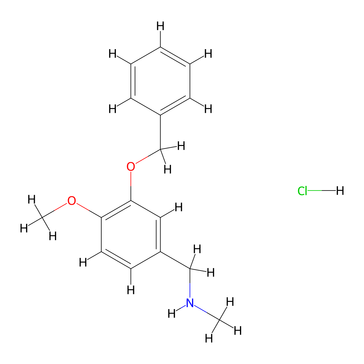 {[3-(Benzyloxy)-4-methoxyphenyl]methyl}(methyl)amine hydrochloride molecular structure, CAS 55708-60-6