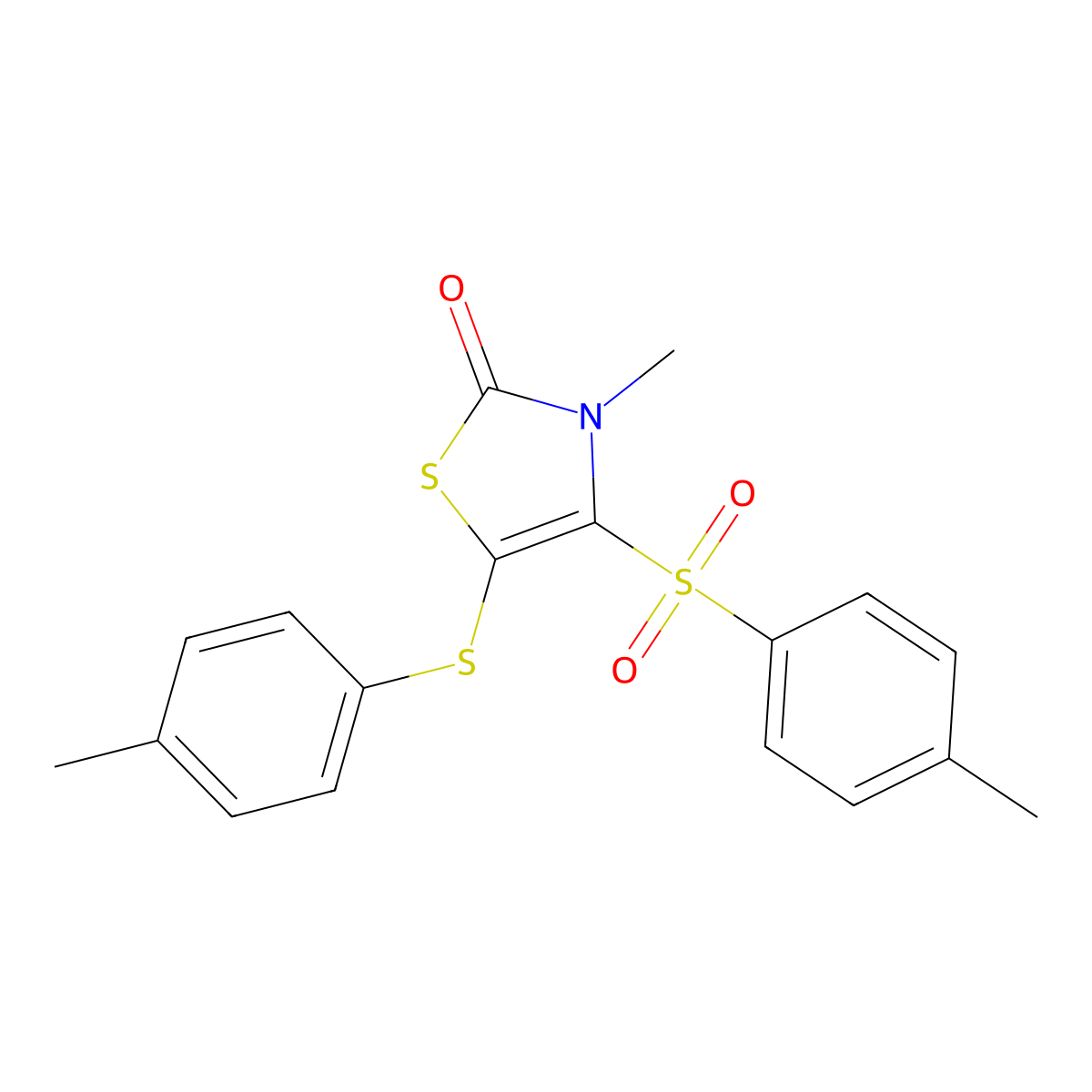 3-methyl-4-[(4-methylphenyl)sulfonyl]-5-[(4-methylphenyl)thio]-1,3-thiazol-2(3H)-one molecular structure, CAS 557084-24-9