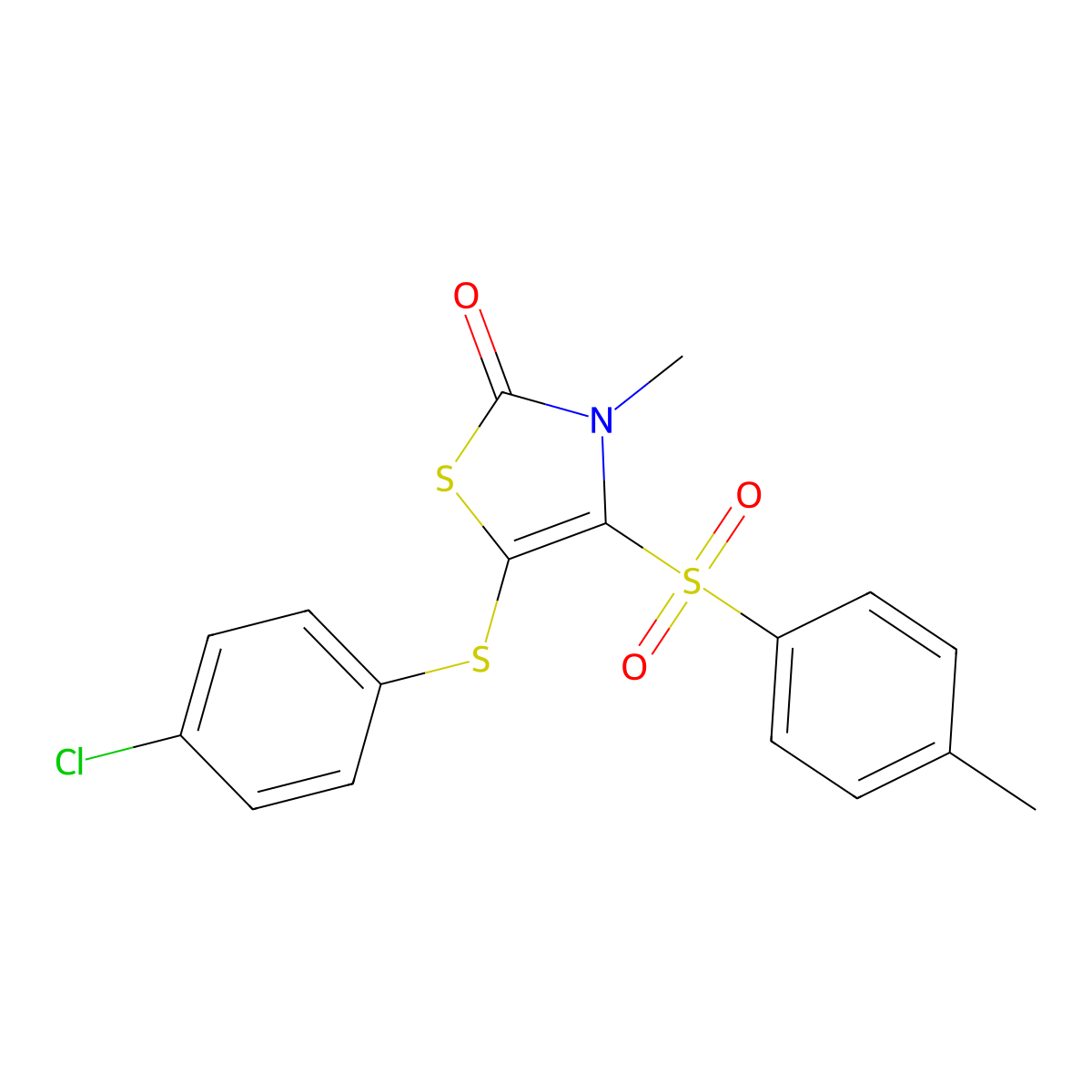 5-[(4-chlorophenyl)thio]-3-methyl-4-[(4-methylphenyl)sulfonyl]-1,3-thiazol-2(3H)-one molecular structure, CAS 557084-25-0