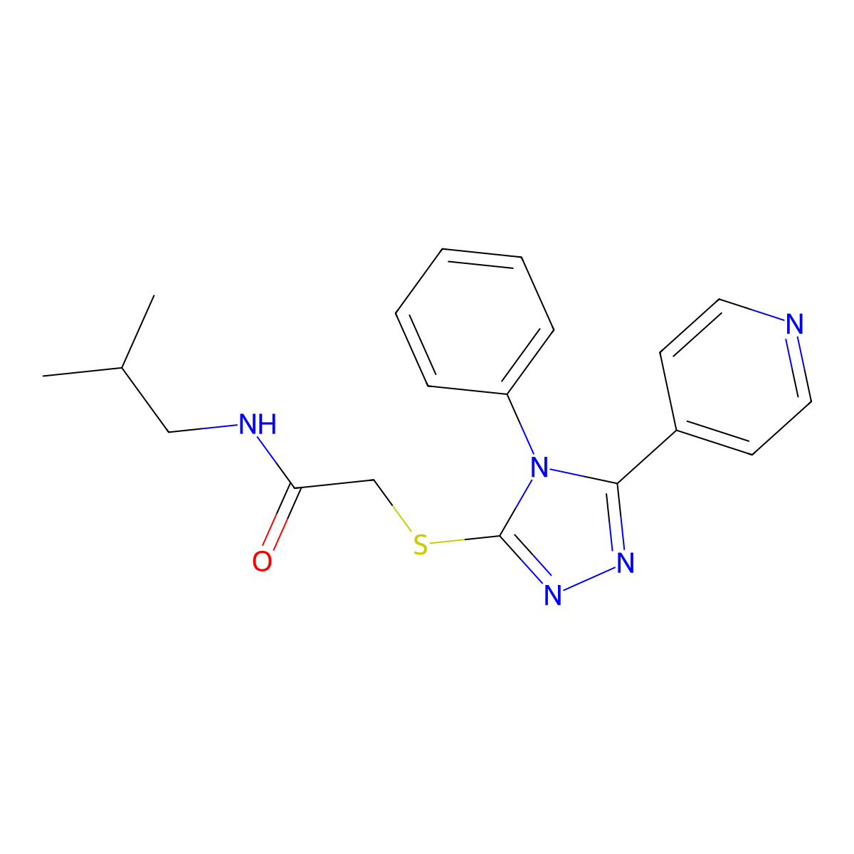 N-(2-methylpropyl)-2-[(4-phenyl-5-pyridin-4-yl-1,2,4-triazol-3-yl)sulfanyl]acetamide molecular structure, CAS 557097-76-4