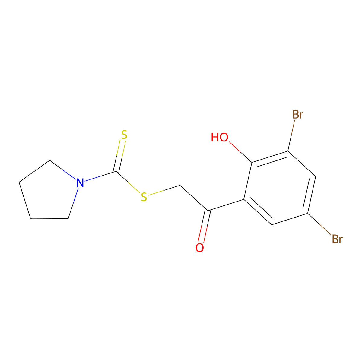 2-(3,5-Dibromo-2-hydroxyphenyl)-2-oxoethyl pyrrolidine-1-carbodithioate molecular structure, CAS 5571-31-3
