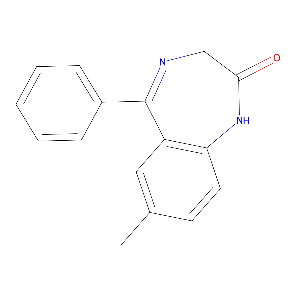 2,3-Dihydro-7-methyl-5-phenyl-1H-1,4-benzodiazepin-2-one molecular structure, CAS 5571-63-1