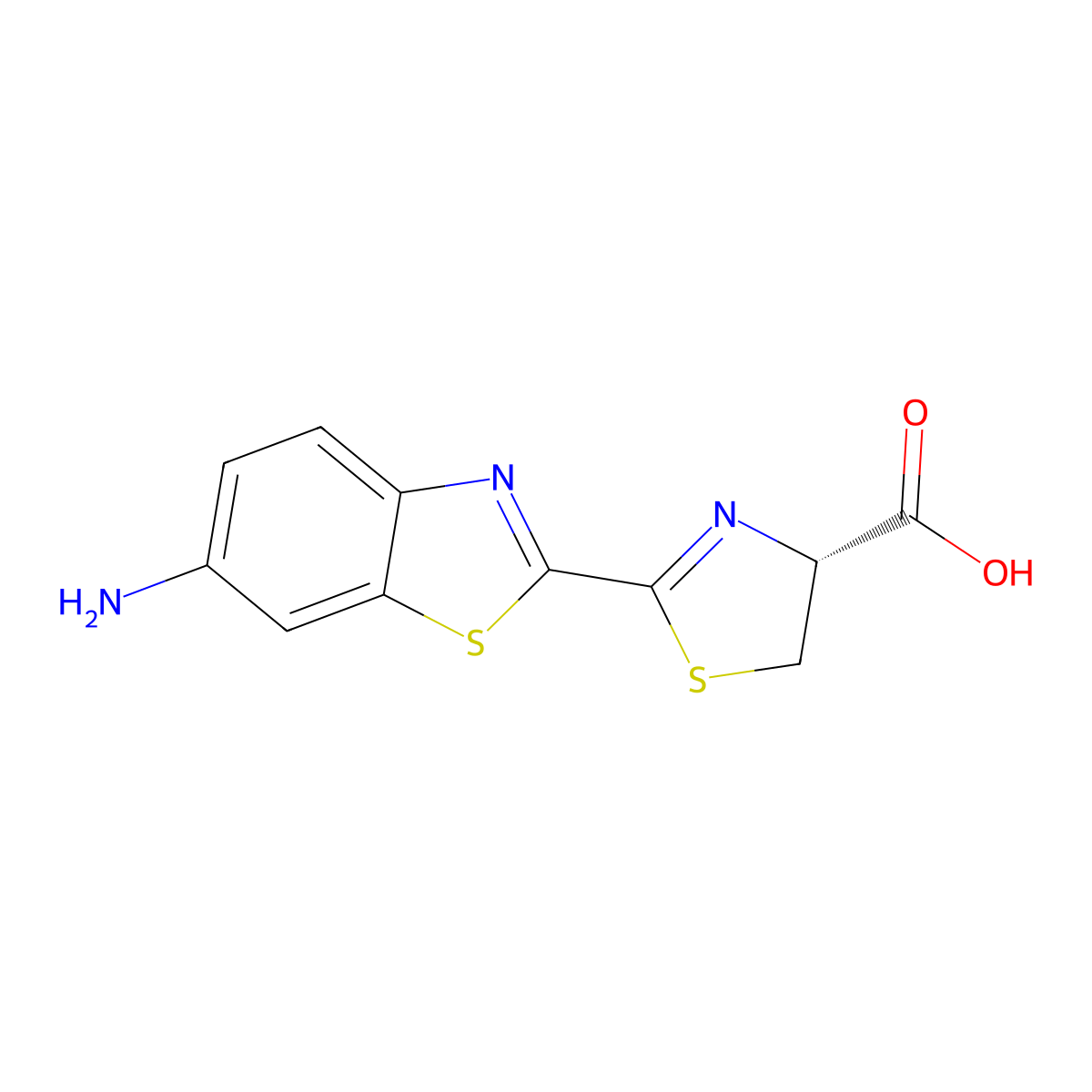 (R)-2-(6-aminobenzo[d]thiazol-2-yl)-4,5-dihydrothiazole-4-carboxylic acid molecular structure, CAS 5571-98-2