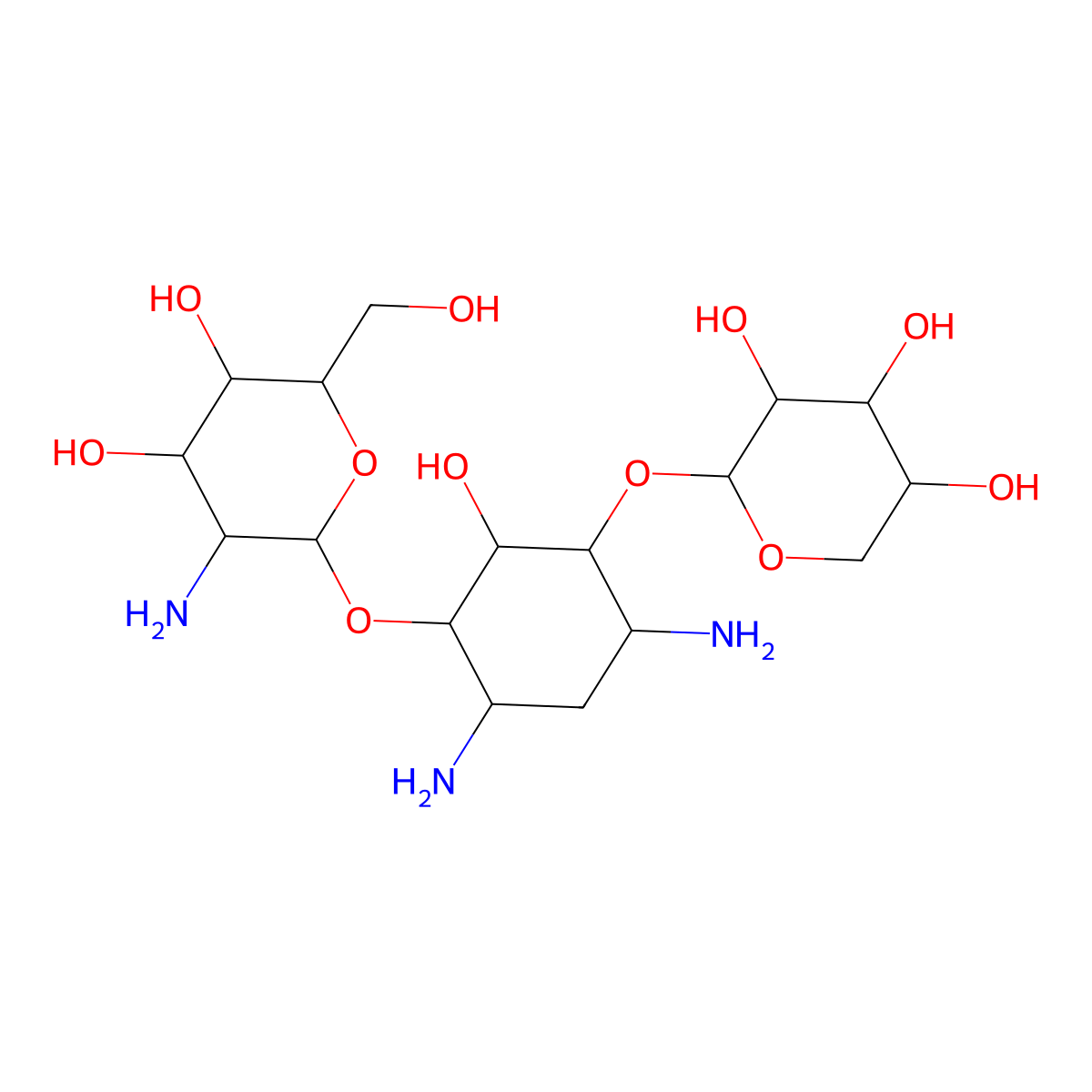 4,6-Diamino-2-hydroxy-3-(pentopyranosyloxy)cyclohexyl 2-amino-2-deoxyhexopyranoside molecular structure, CAS 55715-66-7