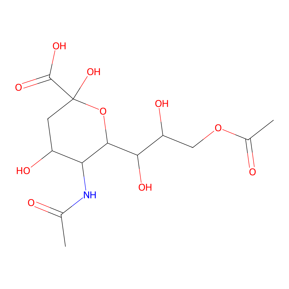 N-acetyl-9-O-acetylneuraminic acid molecular structure, CAS 55717-54-9
