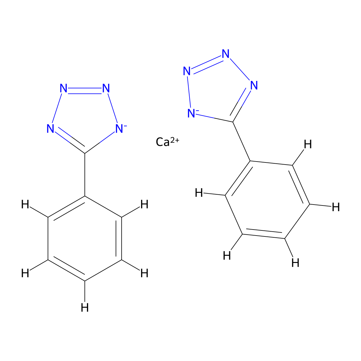 2H-Tetrazole, 5-phenyl-, calcium salt (2:1) molecular structure, CAS 55719-89-6