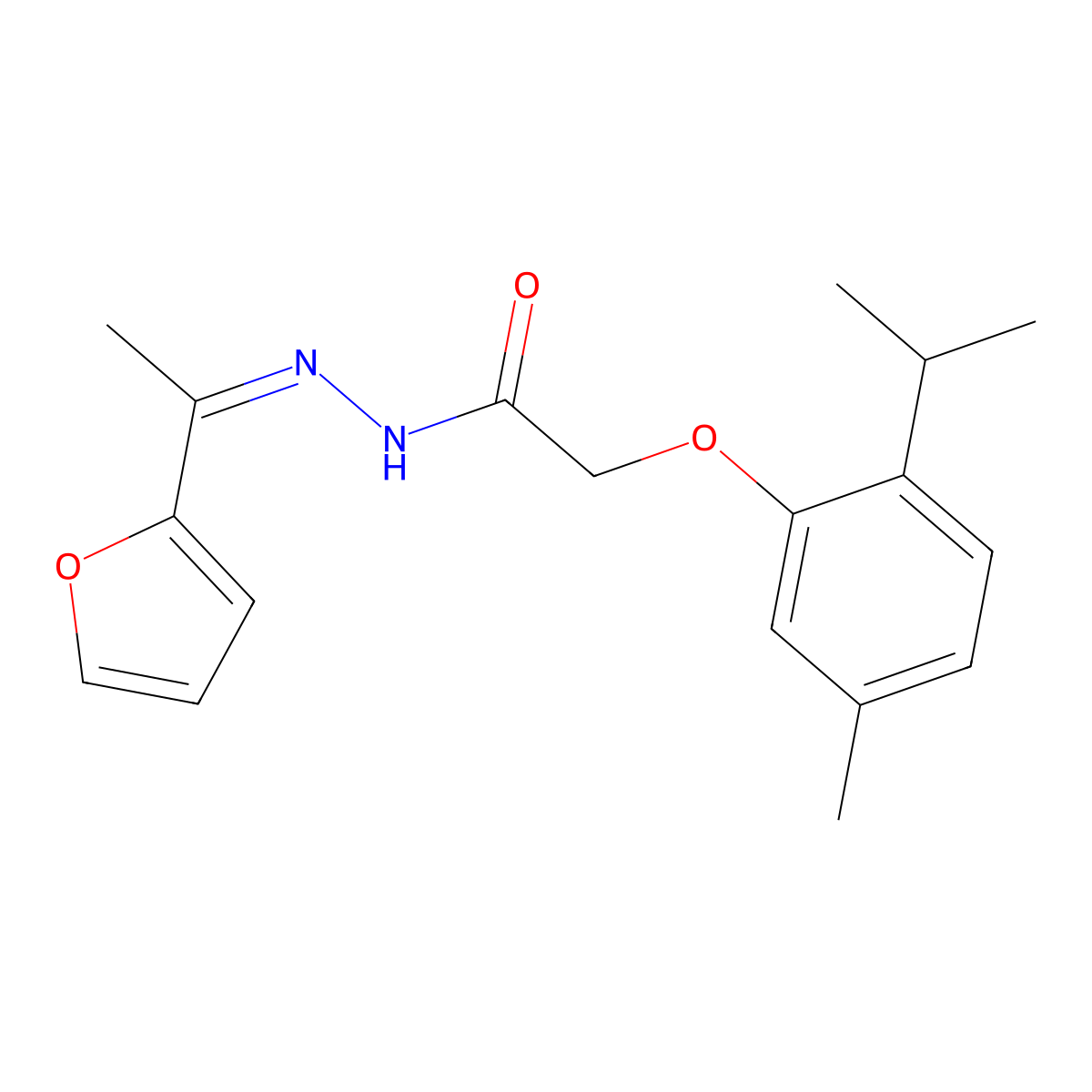 N-[1-(2-Furyl)ethylideneamino]-2-(5-methyl-2-propan-2-YL-phenoxy)acetamide molecular structure, CAS 5572-13-4