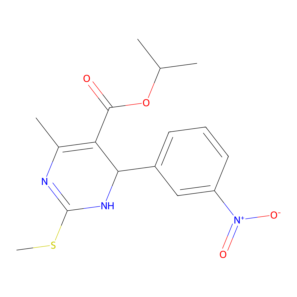 Propan-2-yl 6-methyl-2-methylsulfanyl-4-(3-nitrophenyl)-1,4-dihydropyrimidine-5-carboxylate molecular structure, CAS 5573-19-3