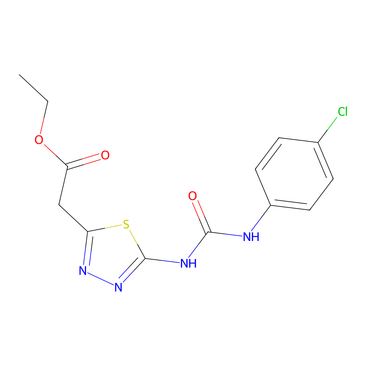 Ethyl 2-[5-[(4-chlorophenyl)carbamoylamino]-1,3,4-thiadiazol-2-yl]acetate molecular structure, CAS 5573-64-8