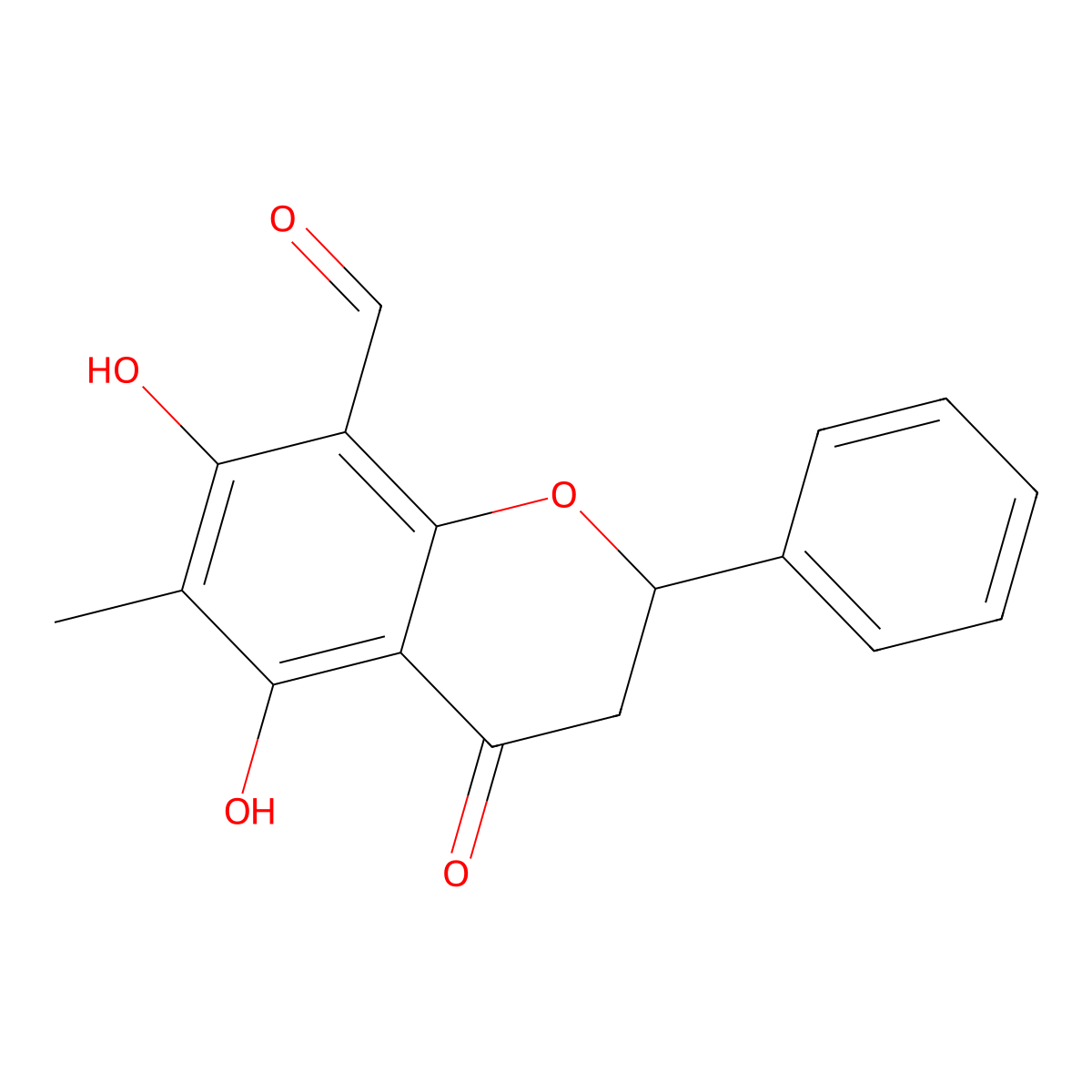 2H-1-Benzopyran-8-carboxaldehyde, 3,4-dihydro-5,7-dihydroxy-6-methyl-4-oxo-2-phenyl- molecular structure, CAS 55743-14-1