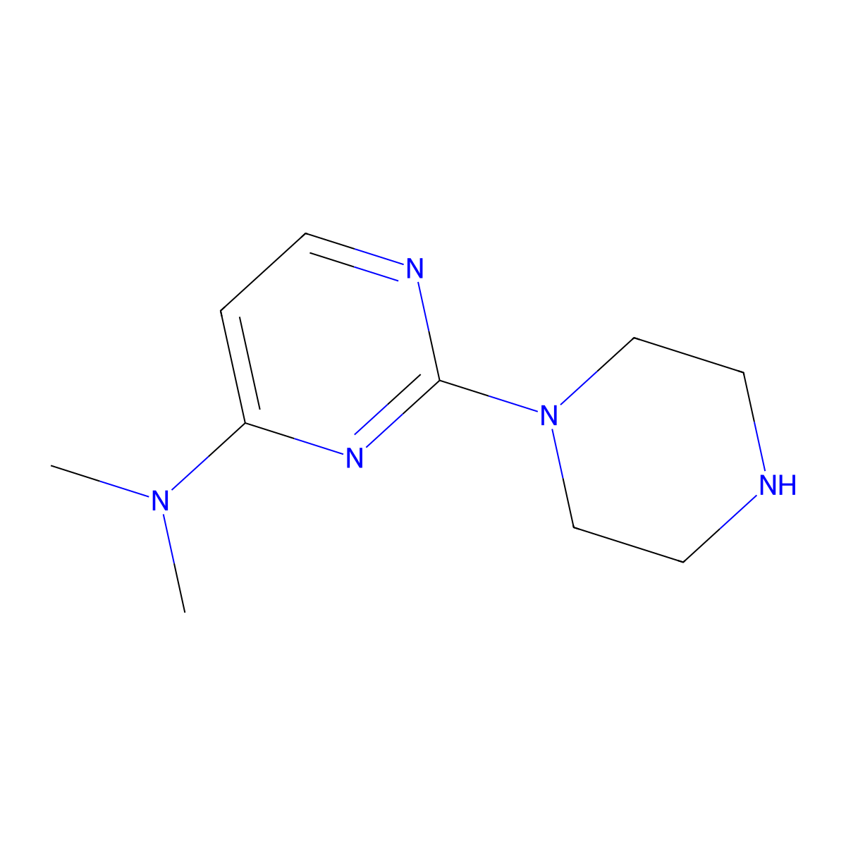 N,N-dimethyl-2-(piperazin-1-yl)pyrimidin-4-amine molecular structure, CAS 55745-86-3