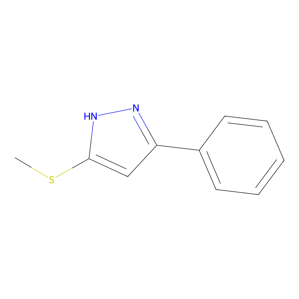 3-methylsulfanyl-5-phenyl-1H-pyrazole molecular structure, CAS 55752-63-1