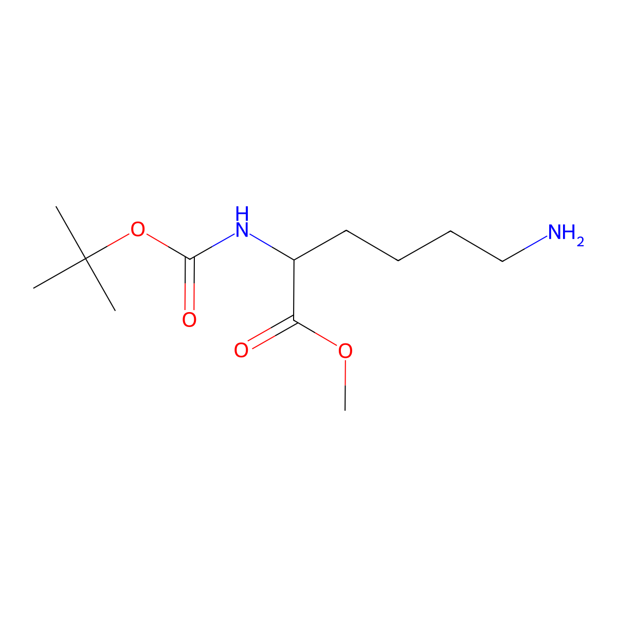 (S)-Methyl 6-amino-2-((tert-butoxycarbonyl)amino)hexanoate molecular structure, CAS 55757-60-3