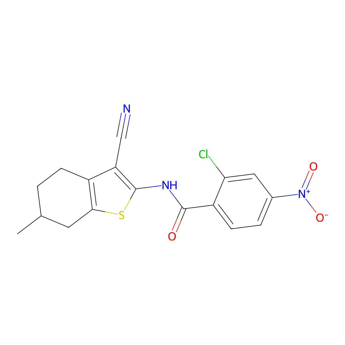2-chloro-N-(3-cyano-6-methyl-4,5,6,7-tetrahydro-1-benzothiophen-2-yl)-4-nitrobenzamide molecular structure, CAS 5576-25-0