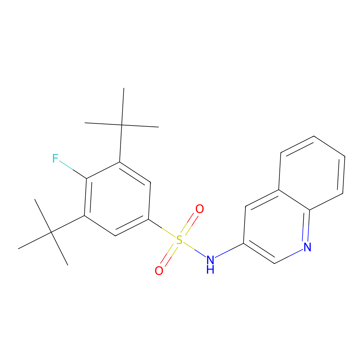 3,5-ditert-butyl-4-fluoro-N-quinolin-3-ylbenzenesulfonamide molecular structure, CAS 5577-52-6