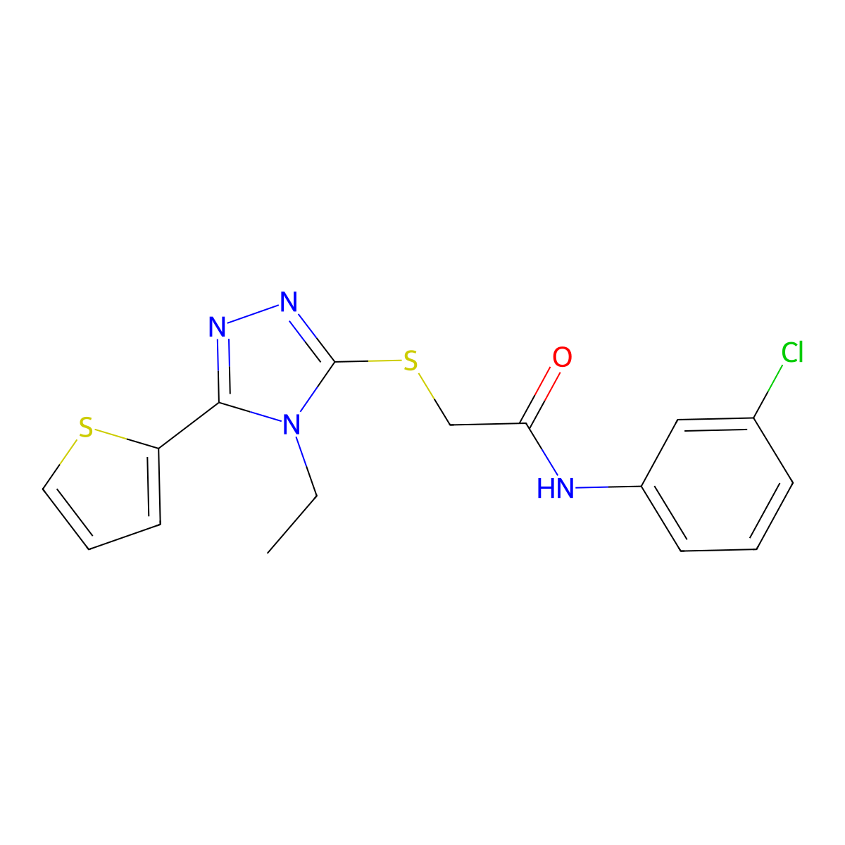 N-(3-CL-PH)-2-((4-Ethyl-5-(2-thienyl)-4H-1,2,4-triazol-3-YL)thio)acetamide molecular structure, CAS 557752-85-9