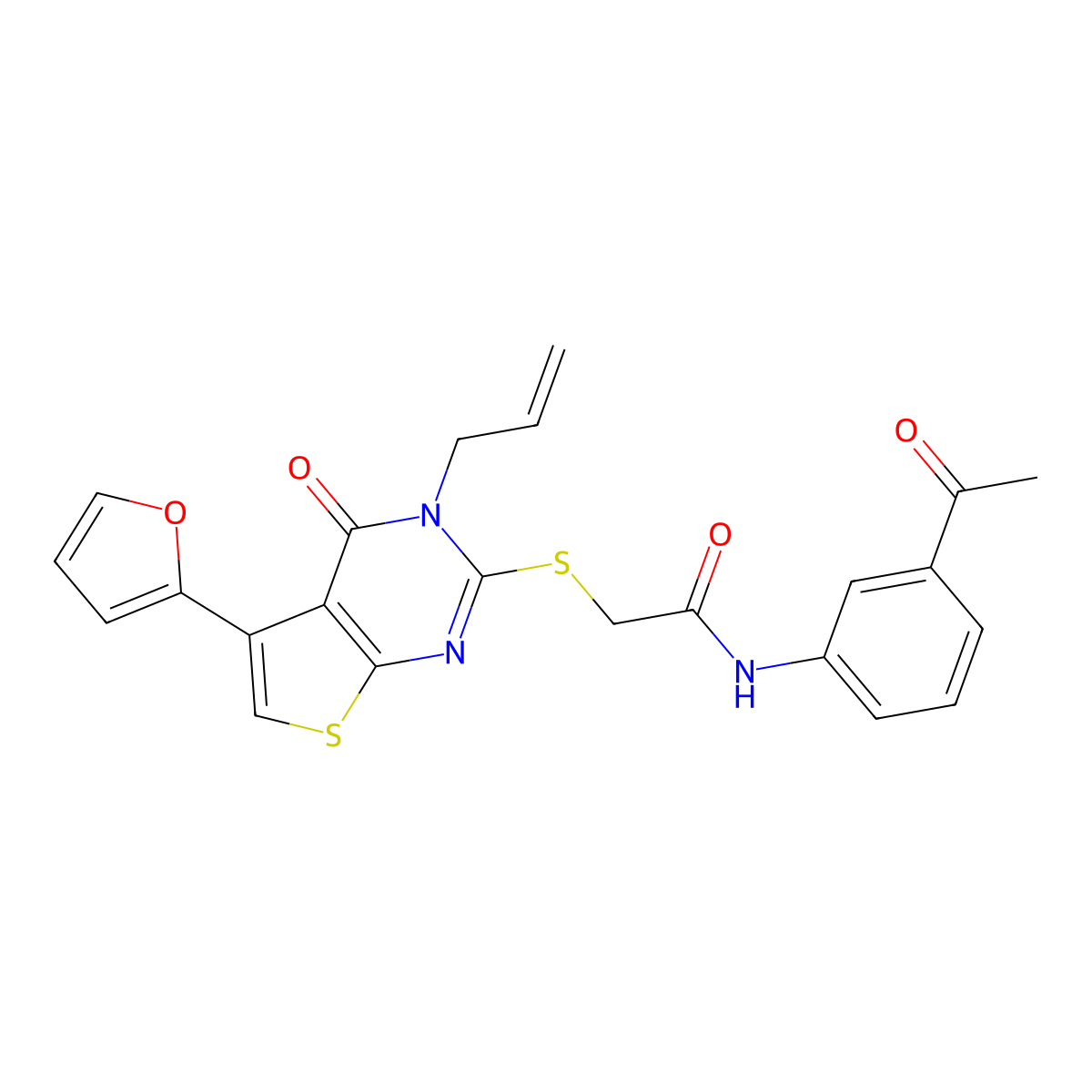 N-(3-acetylphenyl)-2-[5-(furan-2-yl)-4-oxo-3-prop-2-enylthieno[2,3-d]pyrimidin-2-yl]sulfanylacetamide molecular structure, CAS 557752-95-1