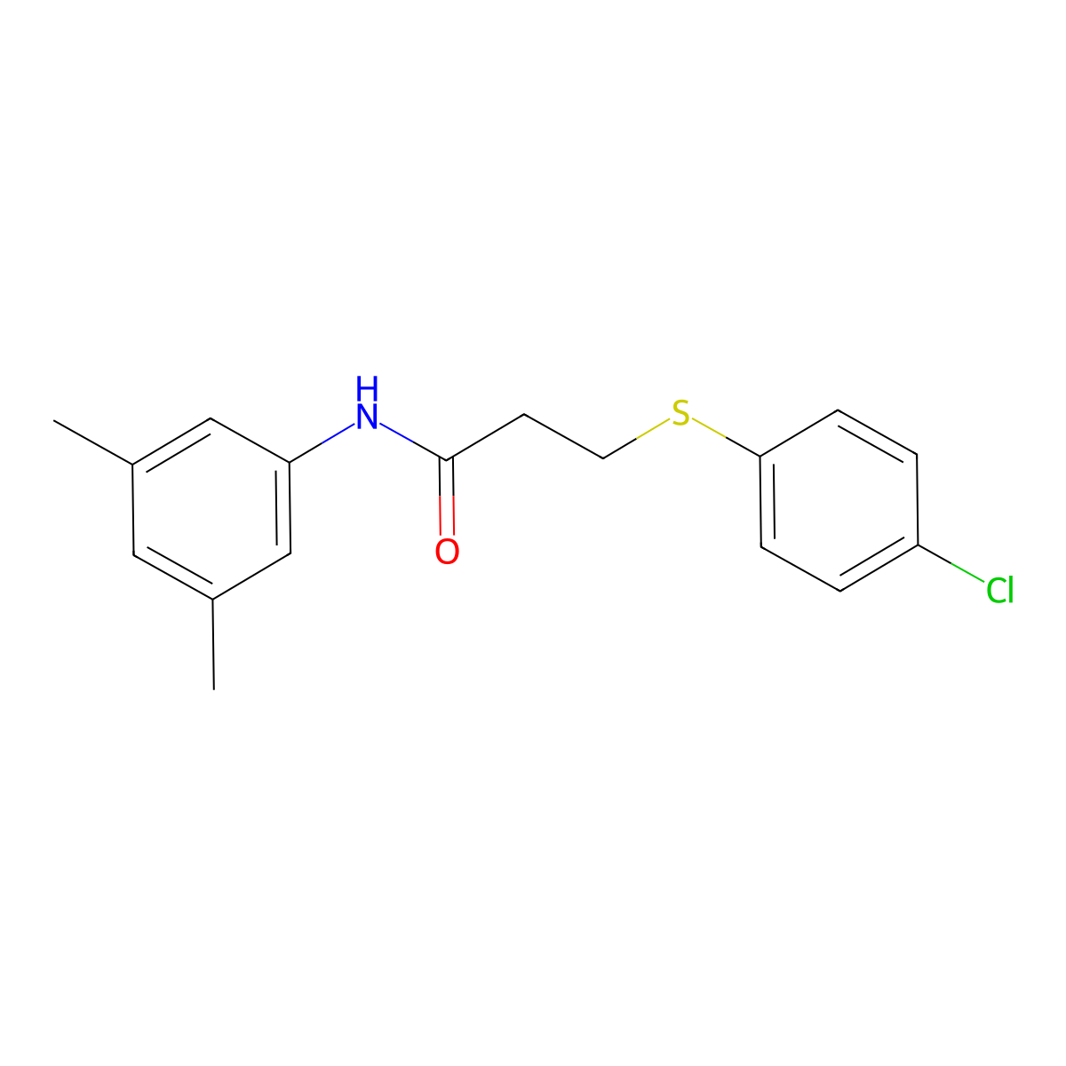 3-((4-chlorophenyl)thio)-N-(3,5-dimethylphenyl)propanamide molecular structure, CAS 557756-12-4