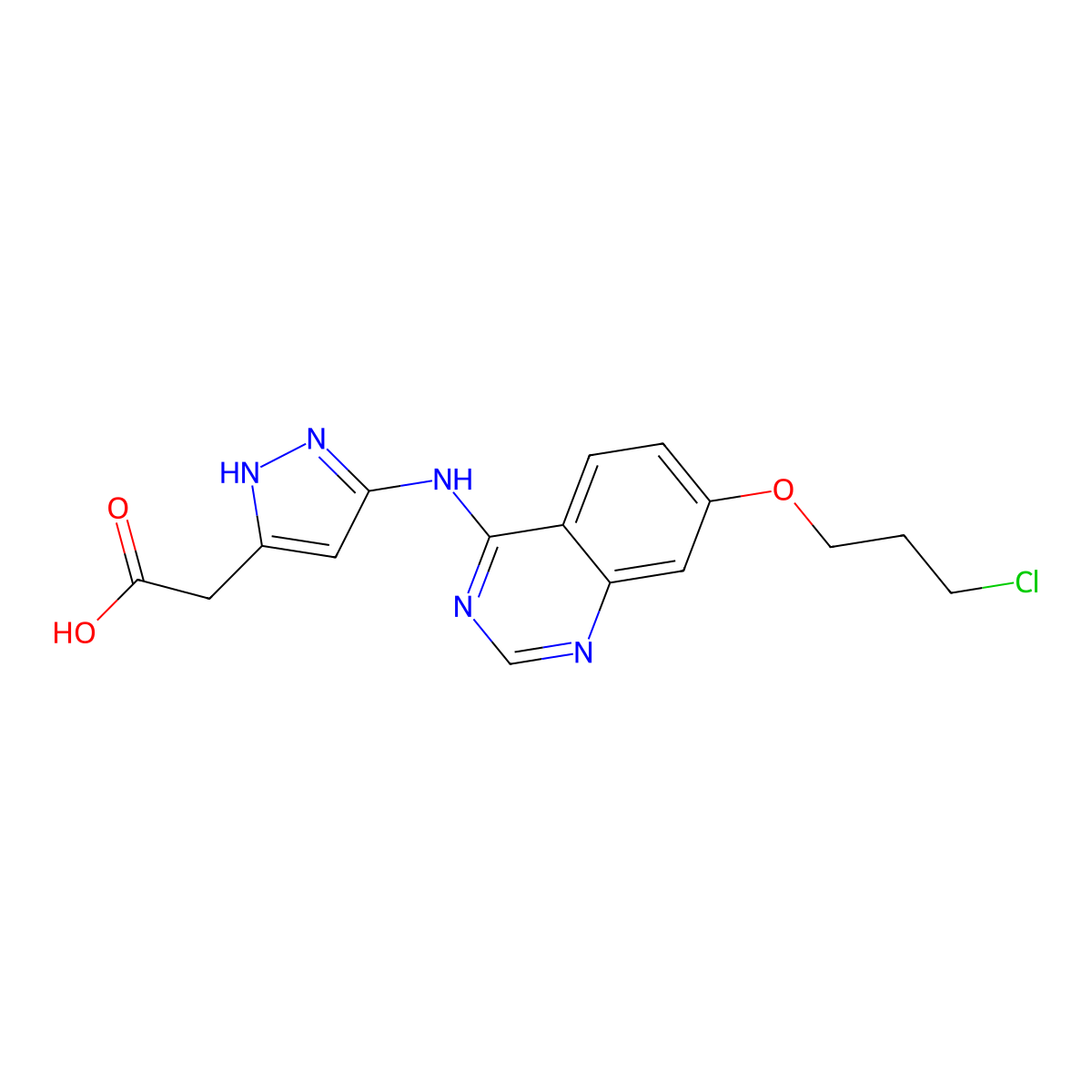 2-(5-((7-(3-Chloropropoxy)quinazolin-4-yl)amino)-1H-pyrazol-3-yl)acetic acid molecular structure, CAS 557770-91-9