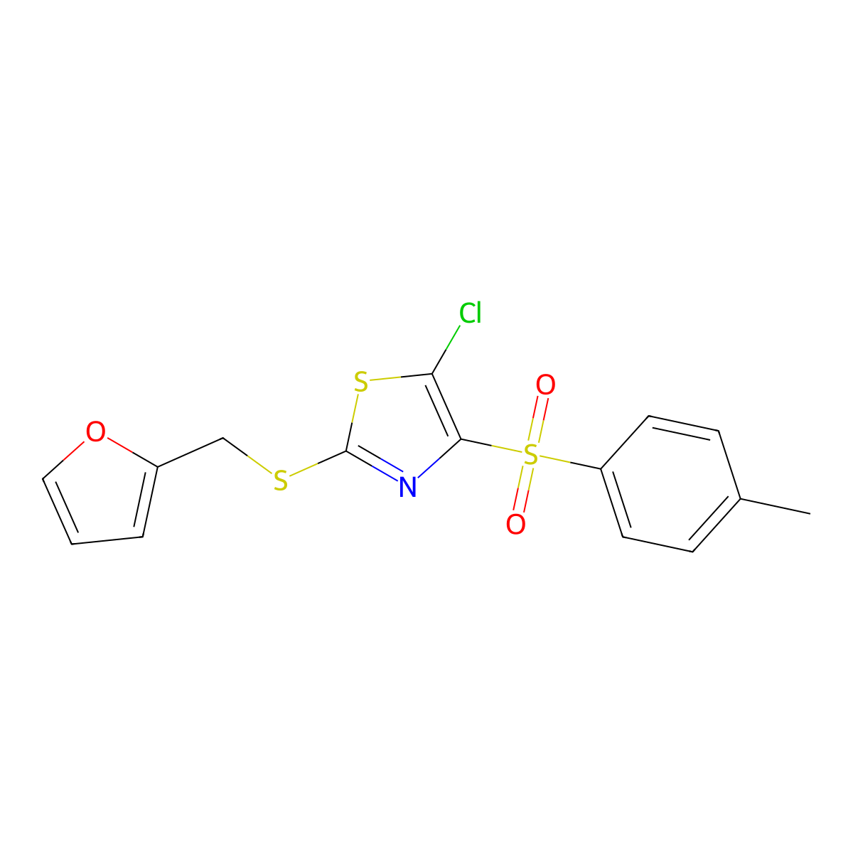 5-Chloro-2-{[(furan-2-yl)methyl]sulfanyl}-4-(4-methylbenzenesulfonyl)-1,3-thiazole molecular structure, CAS 557773-61-2