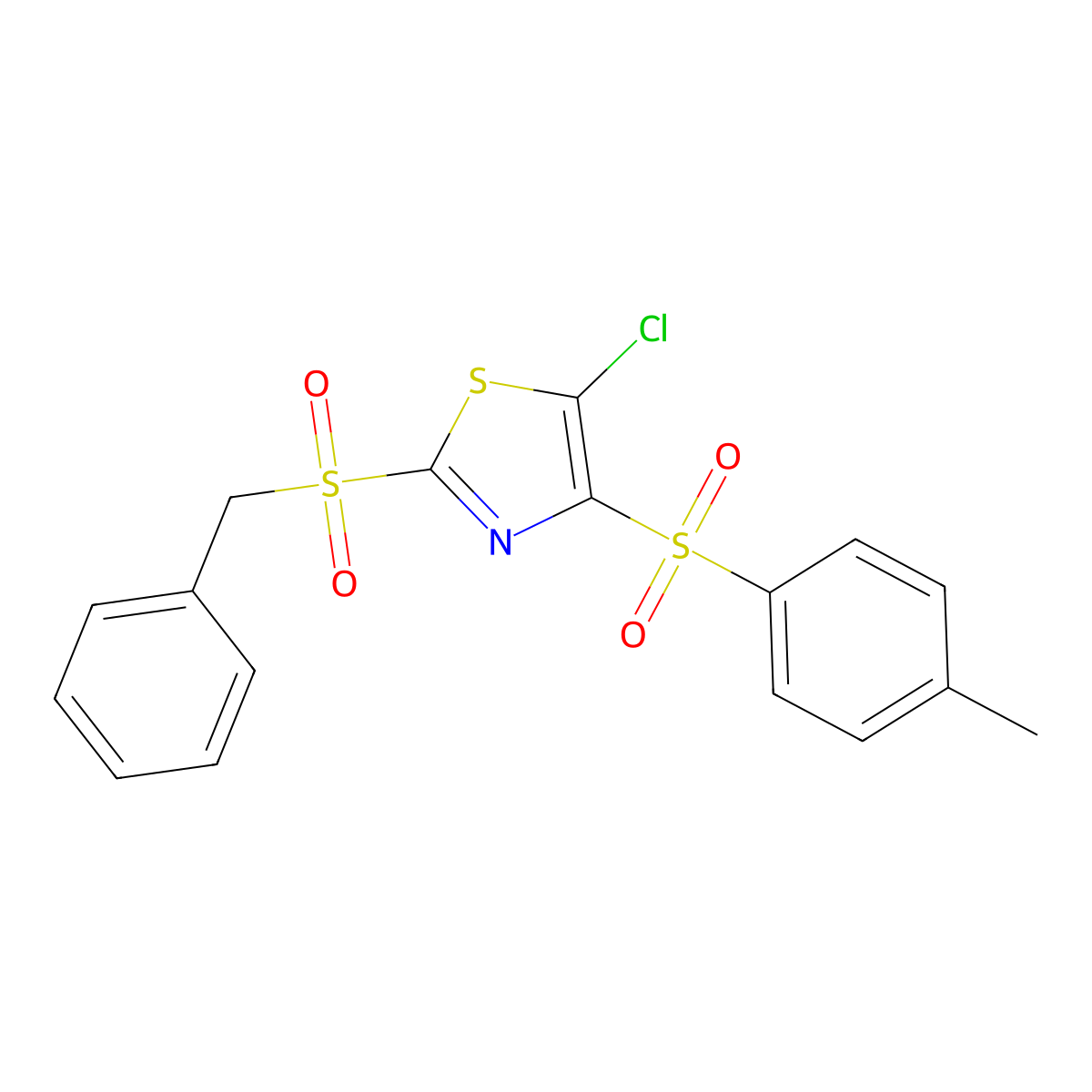 2-(Benzylsulfonyl)-5-chloro-4-tosylthiazole molecular structure, CAS 557773-74-7