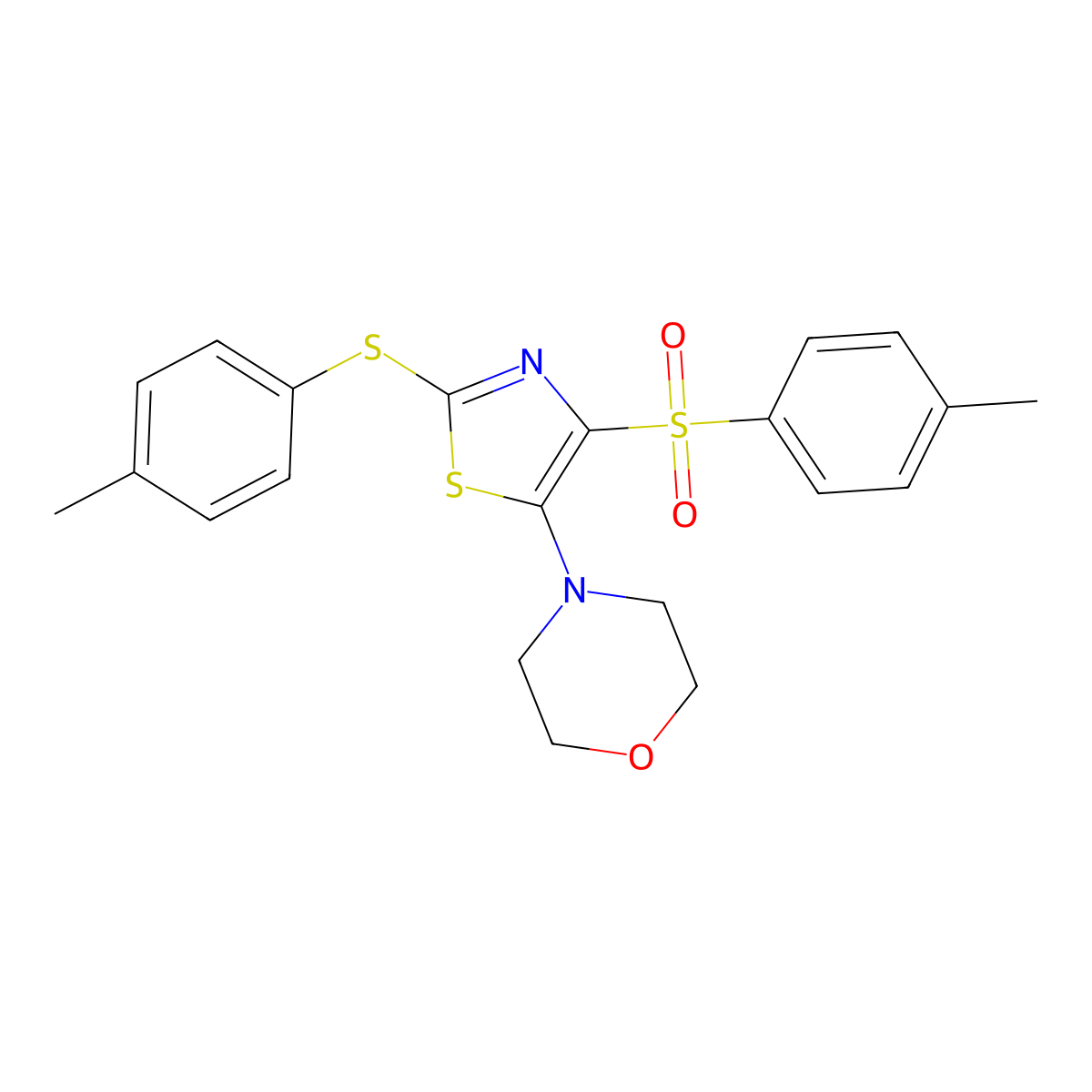4-(2-(p-Tolylthio)-4-tosylthiazol-5-yl)morpholine molecular structure, CAS 557773-86-1