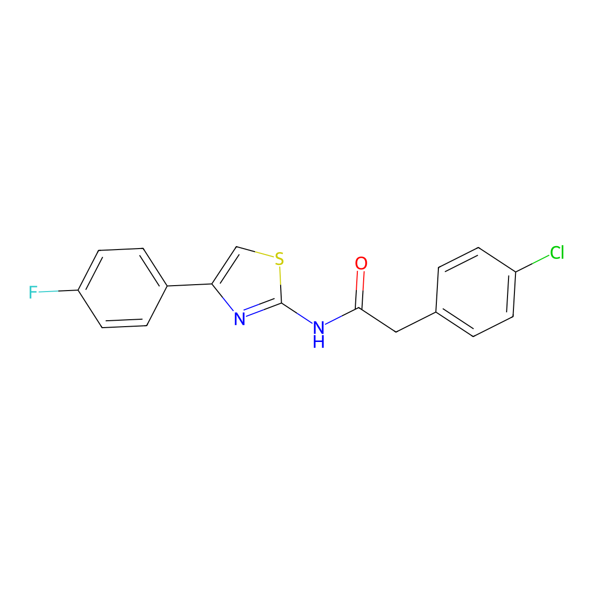 2-(4-chlorophenyl)-N-[4-(4-fluorophenyl)-1,3-thiazol-2-yl]acetamide molecular structure, CAS 557776-40-6