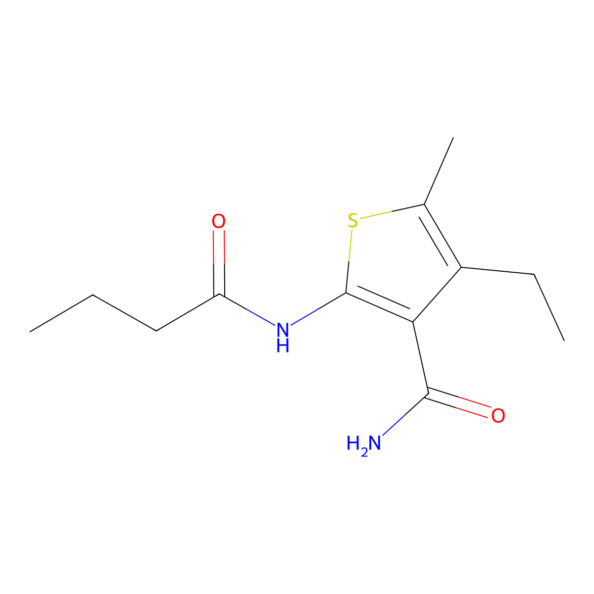 2-(Butanoylamino)-4-ethyl-5-methylthiophene-3-carboxamide molecular structure, CAS 557777-54-5