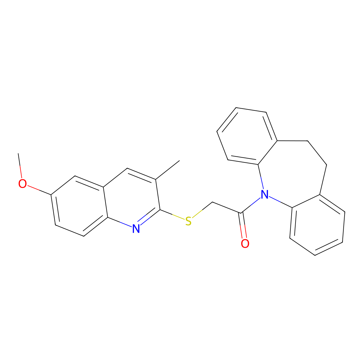 1-(10,11-Dihydro-5H-dibenz[b,f]azepin-5-yl)-2-[(6-methoxy-3-methyl-2-quinolinyl)thio]ethanone molecular structure, CAS 557778-19-5