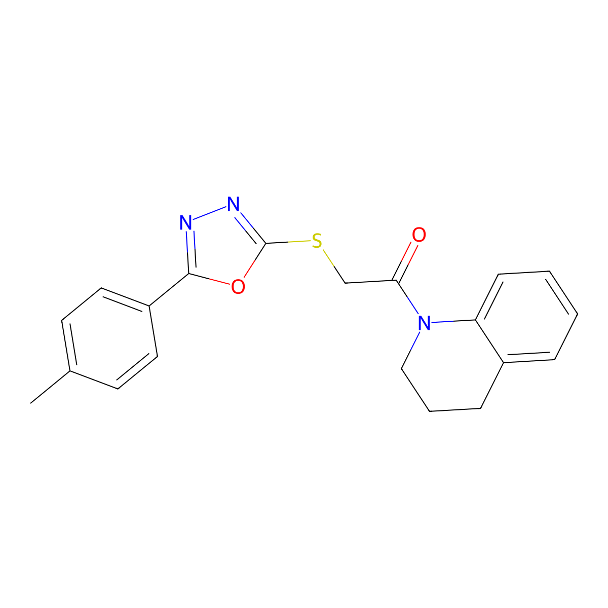 2-{[5-(4-Methylphenyl)-1,3,4-oxadiazol-2-yl]sulfanyl}-1-(1,2,3,4-tetrahydroquinolin-1-yl)ethan-1-one molecular structure, CAS 557778-29-7