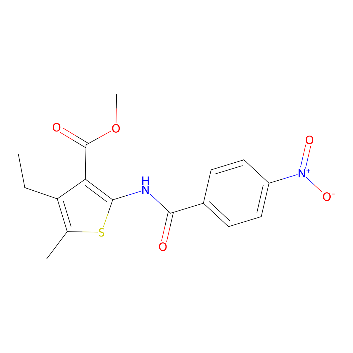 Methyl 4-ethyl-5-methyl-2-[(4-nitrobenzoyl)amino]thiophene-3-carboxylate molecular structure, CAS 557778-72-0