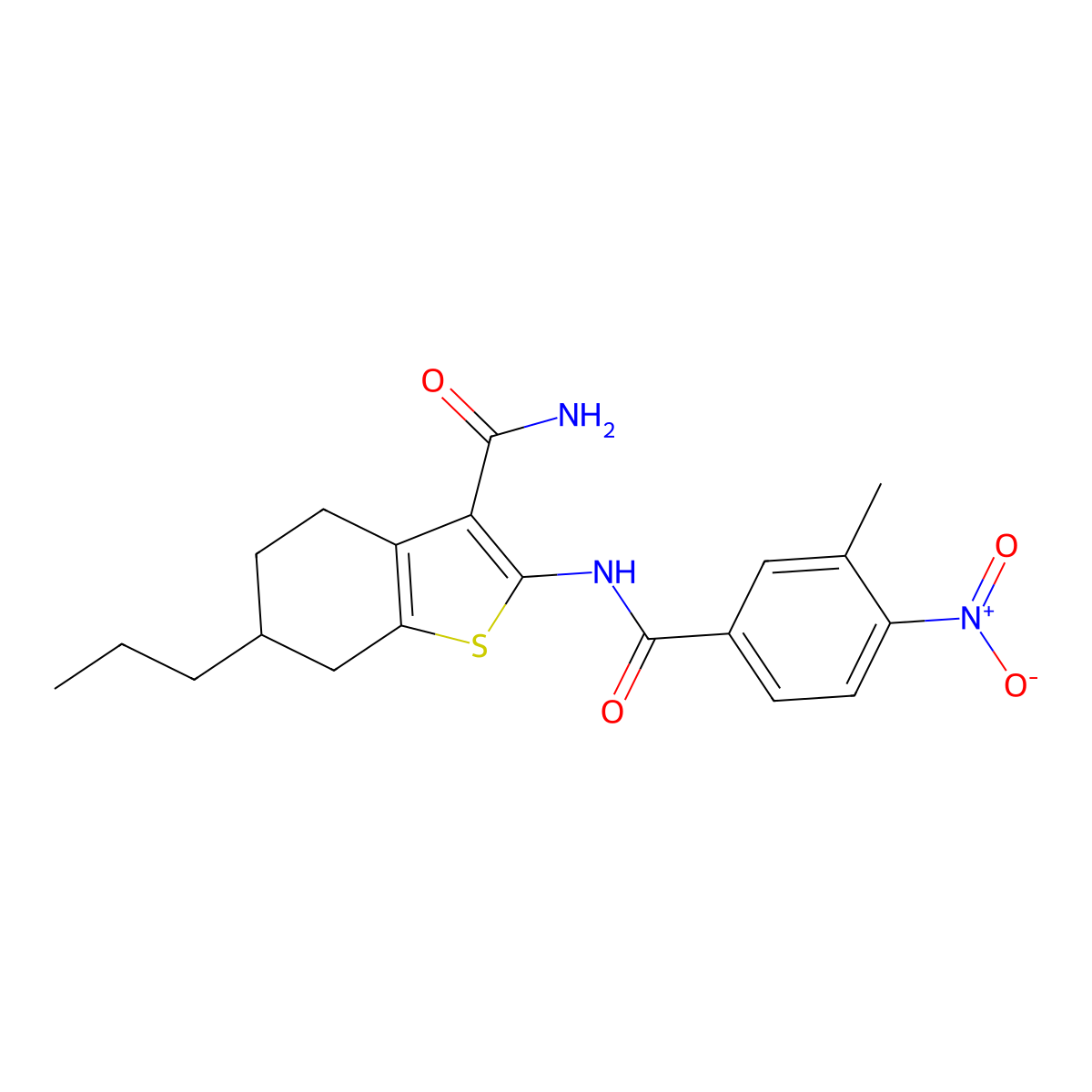 2-[(3-Methyl-4-nitrobenzoyl)amino]-6-propyl-4,5,6,7-tetrahydro-1-benzothiophene-3-carboxamide molecular structure, CAS 557778-82-2