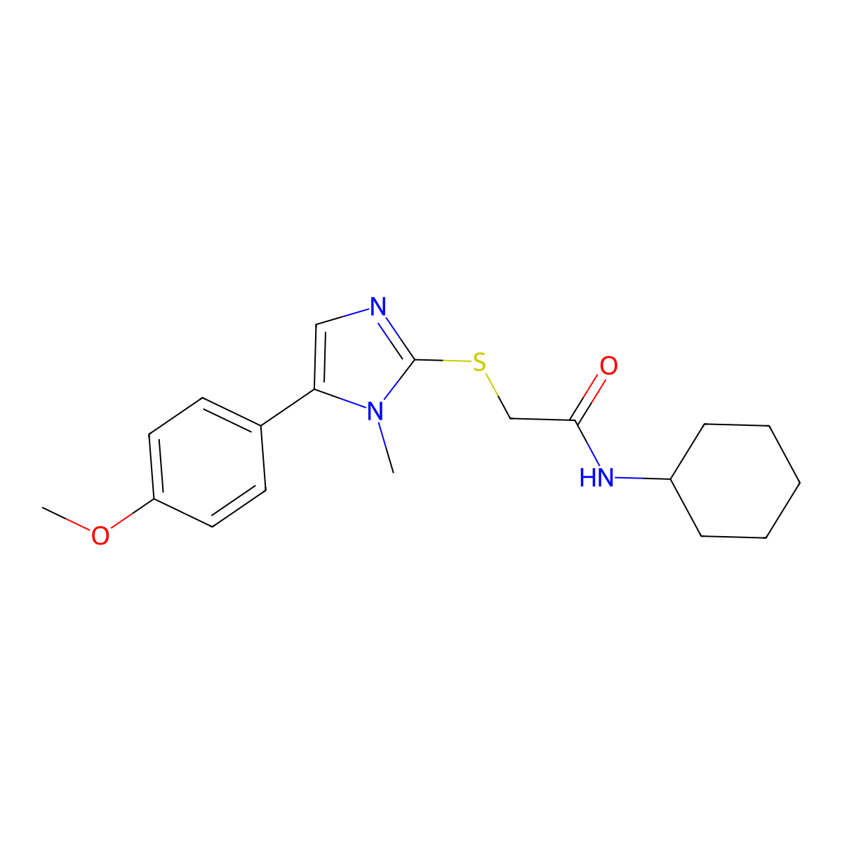 N-cyclohexyl-2-[5-(4-methoxyphenyl)-1-methylimidazol-2-yl]sulfanylacetamide molecular structure, CAS 557782-92-0
