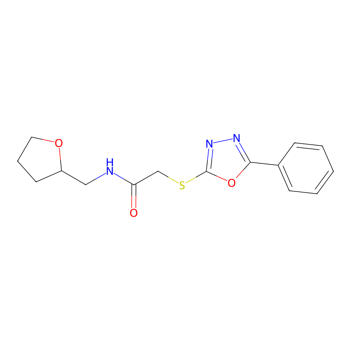 N-[(oxolan-2-yl)methyl]-2-[(5-phenyl-1,3,4-oxadiazol-2-yl)sulfanyl]acetamide molecular structure, CAS 557783-83-2