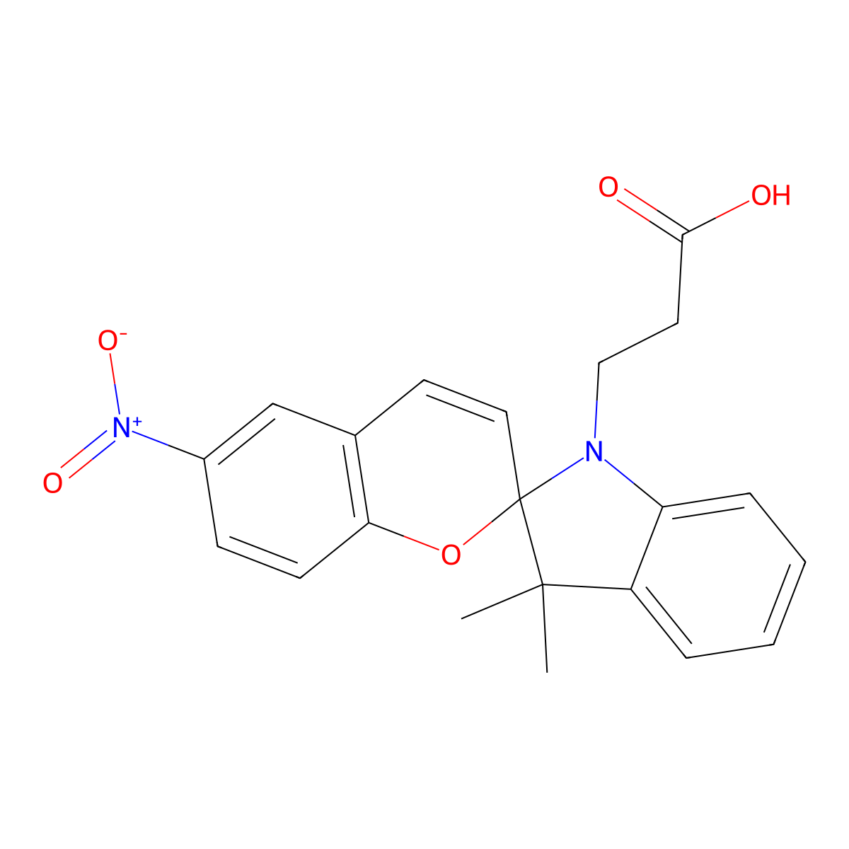 1-(beta-carboxyethyl)-3,3-dimethyl-6'-nitrospiro(indoline-2,2'-2H-benzopyran) molecular structure, CAS 55779-26-5