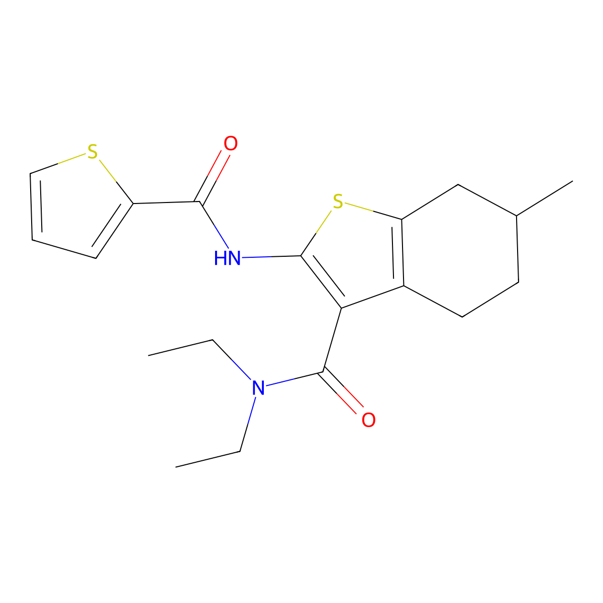 N,N-Diethyl-6-methyl-2-(thiophene-2-carbonylamino)-4,5,6,7-tetrahydrobenzothiophene-3-carboxamide molecular structure, CAS 5578-58-5