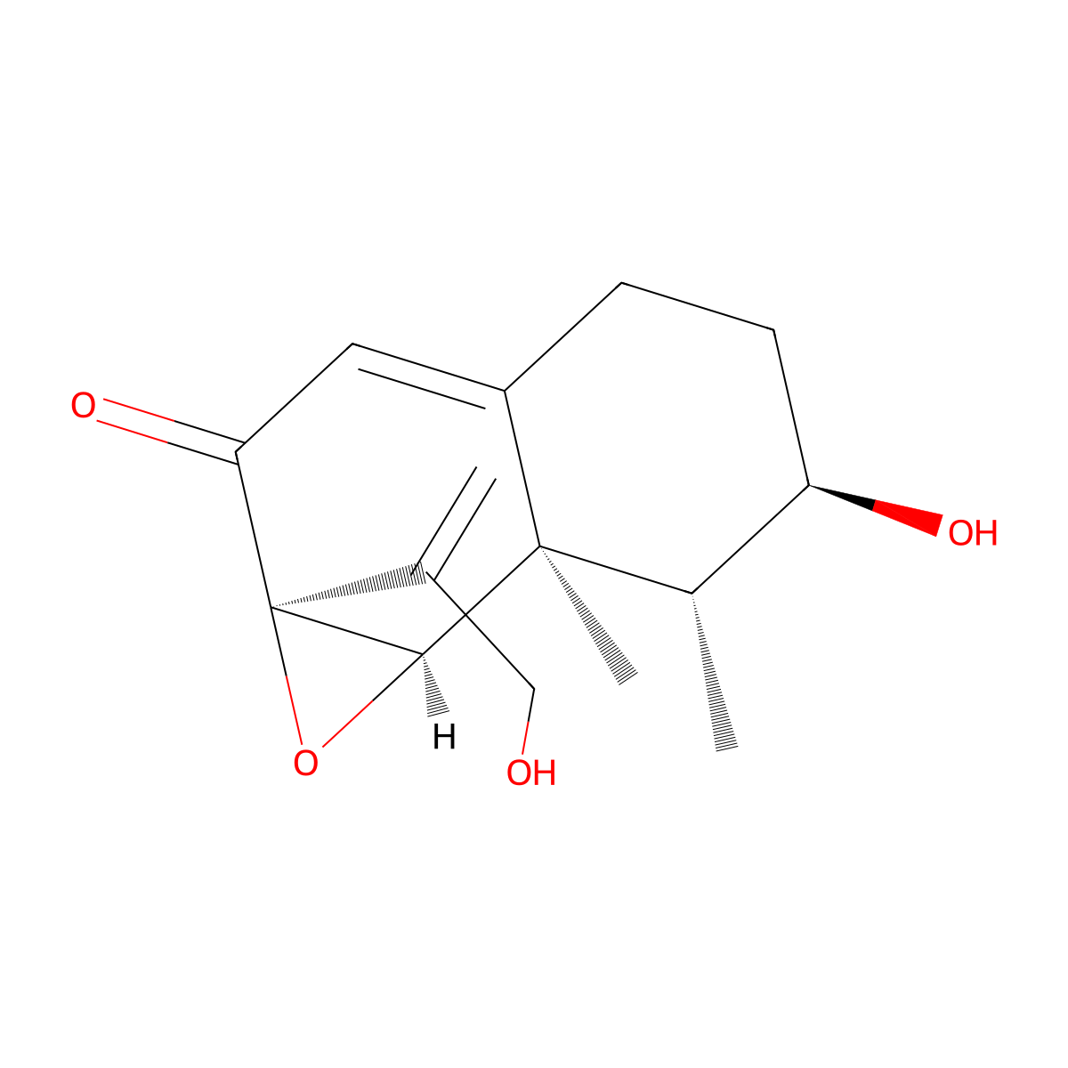(1aR,6R,7R,7aR,7bR)-4,5,6,7,7a,7b-Hexahydro-6-hydroxy-1a-(1-(hydroxymethyl)ethenyl)-7,7a-dimethylnaphth(1,2-b)oxiren-2(1aH)-one molecular structure, CAS 55785-58-5