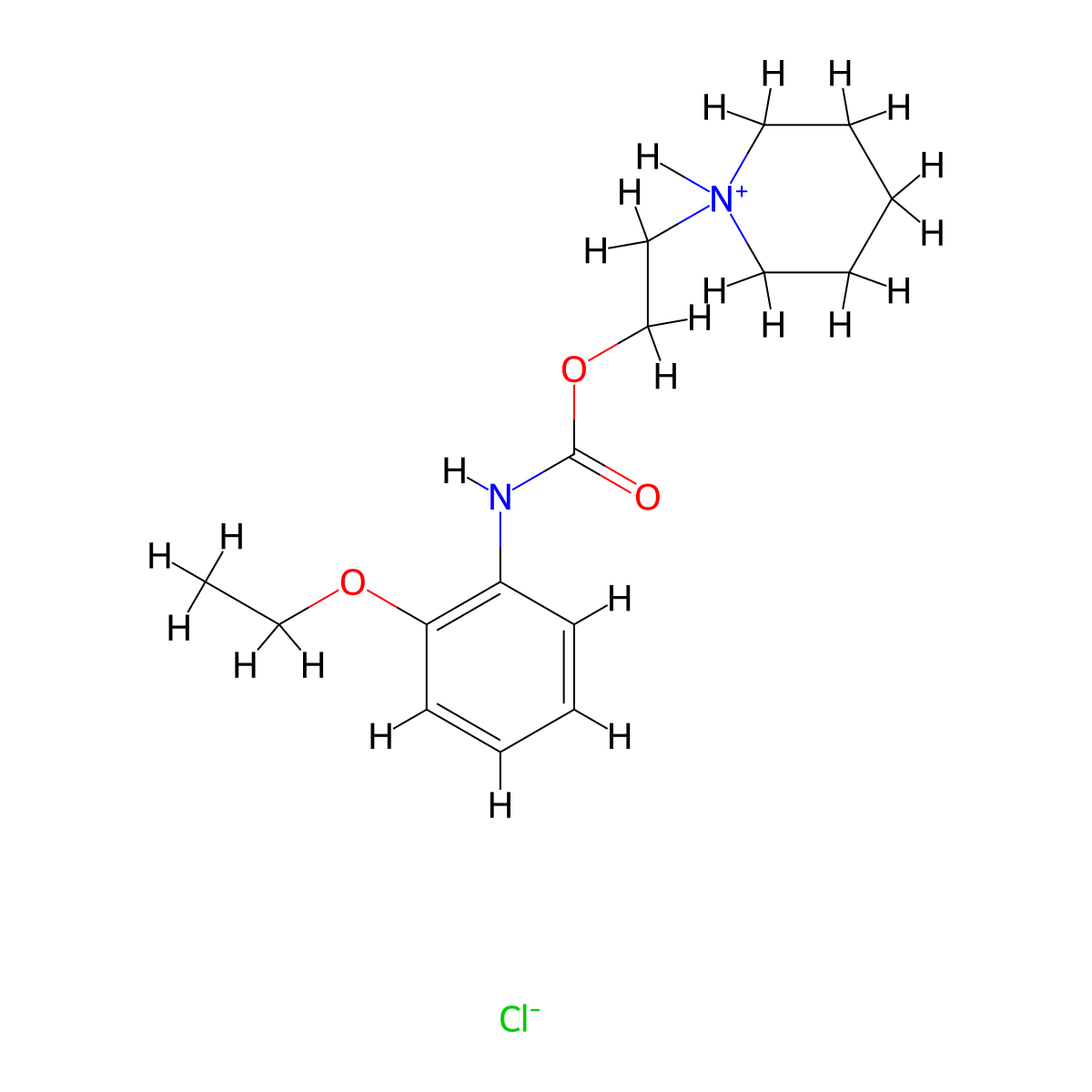 2-(Piperidin-1-yl)ethyl hydrogen (2-ethoxyphenyl)carbonimidate--hydrogen chloride (1/1) molecular structure, CAS 55792-08-0