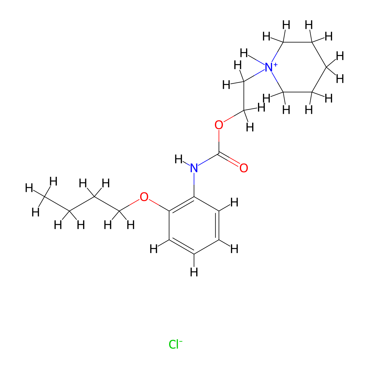 2-(Piperidin-1-yl)ethyl hydrogen (2-butoxyphenyl)carbonimidate--hydrogen chloride (1/1) molecular structure, CAS 55792-13-7