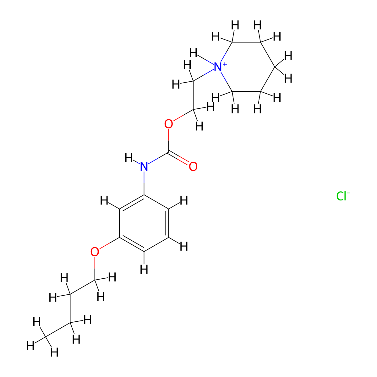 2-(Piperidin-1-yl)ethyl hydrogen (3-butoxyphenyl)carbonimidate--hydrogen chloride (1/1) molecular structure, CAS 55792-14-8